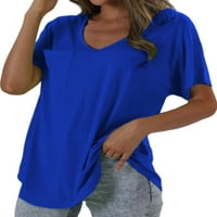 Ljetno casual tee za žene s kratkim rukavima, pune boje V Vreći za odmor Basic Tunic Long Tee Daily Beach T-majica Baggy bluza