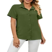 Bomotoo ženske bluze gumb dolje majica rever na vrhu Elegantna tunika košulja Rad Armygreen l