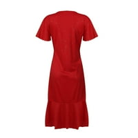 Homeneli Žene Ljetne haljine - Seksi ruffles dnevna solidna boja kratki rukav V-izrez Elegantne žene