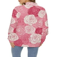 Paille Dame Floral Print Loot Fit DuksetSessirts Casual Sport Pulover rever za radne vrhove Pink 4xL