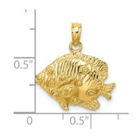 Čvrsti 14K žuti zlatni 2-D i ugravirani privjesak za ribu šarm
