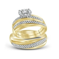 Čvrsta 10k žuto zlato i njezina okrugla Diamond Solitaire Usklađivanje par tri prstena za brisalne zaručničke