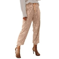 Ženske pantalone Ležerne prilike blistavice Bucks ruffle visokog struka vučne hlače modne sjajne dužine