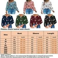 Paille Women Tunnic Bluza dugih rukava za majicu Peather Print Šifon vrhovi labav V izrez Majica Proljeće