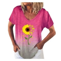 GDFunFashion Women V-izrez tiskani suncokret s kratkim rukavima Majica majica Majice za žene za žene