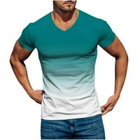Penkaiy Men Casual V-izrez Gradient Ispis Pulover Fitness Sportske kratke hlače rukave majice Bluze