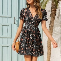 Haljine za žene plus veličina ženska haljina za sunčanje V-izrez s kratkim rukavima cvjetna plaža kratke