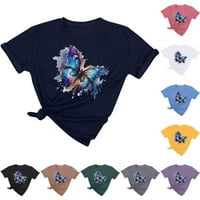 Cleance Casual majice za žene, kratki rukav ljetni okrugli vrat modni leptir tiskani tanki fit pulover