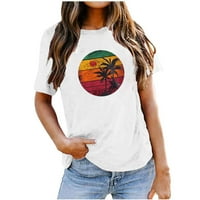 Cotonie ženski ljetni vrhovi casual kratkih rukava Havajska plaža Tema tiskanih majica Crewneck Teers