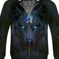 Muška jakna s dukselom HOODIE 3D jakne sa kapuljačom vučjeg vrpca grafički otisak patentni zatvarač