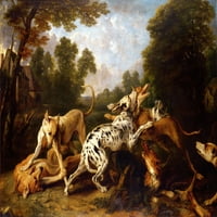 Psi se bore u šumovitom klirinškom plakat Print Frans Snyders