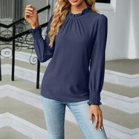 Umitay bluza za žene Dressy Ležerne prilike modne modne seksi okrugli vrat Čvrsta boja čipke dugih rukava ruffle top
