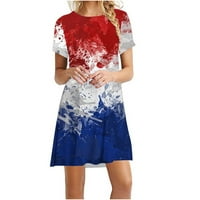 Dianli haljine za zastave za žene Crewneck kratki rukav Mini američka zastava Ispiši ljetne haljine Ležerne boemska majica Labava haljina crvena l