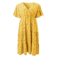 Dame Sendress V izrez plus veličina duge haljine kratki rukav preveliki haljine casual travel žuti 4xl