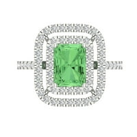 2. CT sjajan smaragdni rez simulirani zeleni dijamant 14k bijeli zlatni halo pasijans sa akcentima veličine