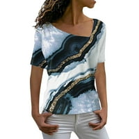Vrhovi za žene kratki rukav ljetni modni casual čvrste tiskane majice u boji Blok V rect t majice Dame