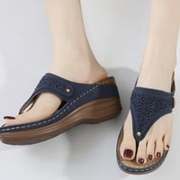 Crembes Comfort Cipele Comfort Solid Color Rhinestone Sandal Plave Ljetne papuče za žene Božićne veličine