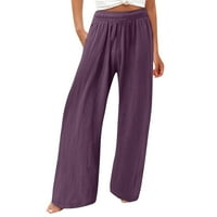 Teretni pamučni posteljina klasični džepovi visokog struka joggers pantalone labave hlače za žene ljubičaste