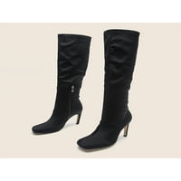 WAZSHOP WOMENS Cipele Square Toe Boot Stiletto potpetica Zimske čizme Udobne koljena Visoke dame patentni