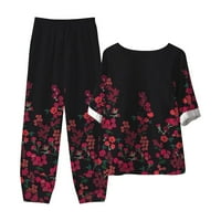 XYSAQA radna kancelarija Dvije odijelo za žene Ljeto Ležerne prilike Boho cvjetno skraćeno tiska na majici kratkih rukava i dugi paštački set