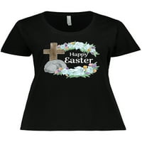 Inktastičan sretan Uskrs sa križnim i cvijećem Ženska majica plus veličine