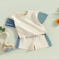 Baby Boy Summer Odeća kontrastna boja kratkih rukava Crta majice i elastične šarke za kratkovid