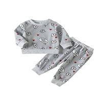 Calsunbaby Toddler Baby Boys Girls Kids Valentine Outfit Heart Print Pulover Duks elastične hlače za