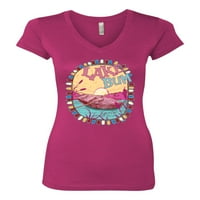 Divlji Bobby Lake Bum izlazak sunca za odmor Pink i Blue Humor Women Junior Fit V-izrez Tee, malina, velika
