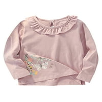 Bomotoo Toddler Back gumb Pulover posada izrez Basic Tops Travel Modni ruffle majica ružičasta