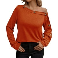 Mveomtd Ženska bluza Casual Dugme za dugi rukav Isključeno Bluza s ramenama Slatke majice za žene Narančasta