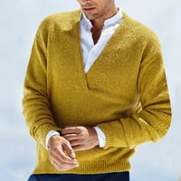 PXIAKGY zimski kaputi za žene Čvrsti V-izrez Muški pulover u boji Cardigan zimski džemper jesenski kaput i muški džemperi puloverski džemper kaput žuti + xxl