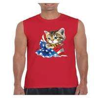 MMF - Muška grafička majica bez rukava, do muškaraca veličine 3xl - Američka zastava 4. jula Kitty