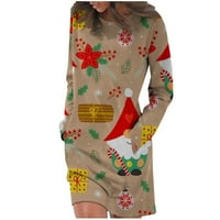 Hoksml duge haljine za žene, ženska modna casual udobnog dugih rukava okruglog božićnog turneje na razrješenju