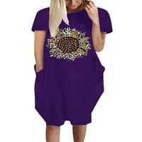 Eleluny Ženska kratka rukava Labava majica Haljina za odmor Ležerne prilike Dreševi Purple XL