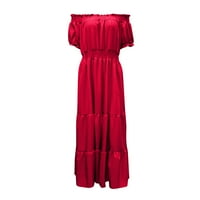 Ženske haljine klirence kratki rukav Maxi labav maxi čvrsta ljetna haljina od ramena crvena m