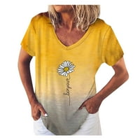 Ženski gradijent Print Modni kratki rukav V izrez Mali Chrysanthemum T-majice Yellow XXXXL