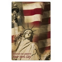 New York, statua Liberty i Flag Birch Wood Zidni znak