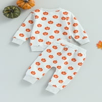 Calsunbaby Toddler Boys Girls Fall Outfits Pumpkin Print Crew Crt Dukseri i duge hlače Halloween Odeća