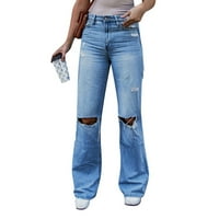 Plus veličina na hlačama Žene casual plavi klasični džepovi struka Ravne traper hlače pantalone traperice