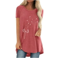 Odeerbi Ženske vrhove Dressy Casual bluza Košulje Trendi ispis Kratki rukav Labavi tee Tunika Pink