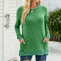 Ženske majice modni okrugli blok vrata džepova s ​​dugim rukavima pulover labave majice