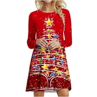 CETHRIO Ljetna haljina za žene - modni božićni božićni drhtavi otisak dugih rukava obrivac CRVE Crvena