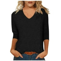 Ženski bluze s rukavima za žene plus bluza Slatke pune košulje V-izrez Ljetni vrhovi crne l