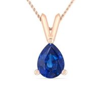 1. Carat Pear Blue Sapphire 10k Rose Gold V-Bail Solitaire Privjesna ogrlica za žene