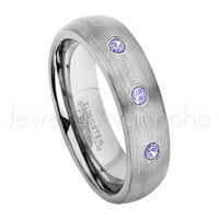 Prsten od brušenog kupola - 0,21CTW tanzanite 3-kameni trake - Personalizirani volframovi vjenčani prsten