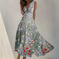 Ženski trendy Flowy Maxi haljina za klijanje plus veličine Prevelike fit V ret sandress cvjetni ispis