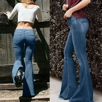 Wendunide Teretne hlače Žene Flare Srednji struk traper traperice Pocket Stretch Slim Tassel Hlače Jeans