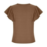 Žene Čvrsti ležerne vrhove Crewneck Majice kratkih rukava Ridbed pleteni bluza Glamurozni temperamentni