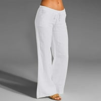 Riforla ženske hlače Žene visokog struka široke noge hlače modne elastične pantalone u pravu noge dugačke pantalone s džepovima Ženske casual hlače bijeli xxxl