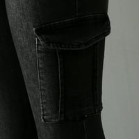 Ležerni patentni zatvarač Potpuno čvrste pantalone Ženske džepne hlače Dužine traperice uska plus veličine